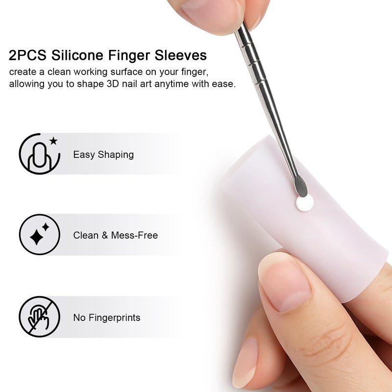 Furtherpretty 3D Nail Art Sculpting Tools Set, 3 Pack Dual-Head Carving Pens with 2 Silicone Finger Sleeves for Acrylic Gel Flowers Design, DIY Manicure Professional Salon Supplies for Nail Techs - Image 3